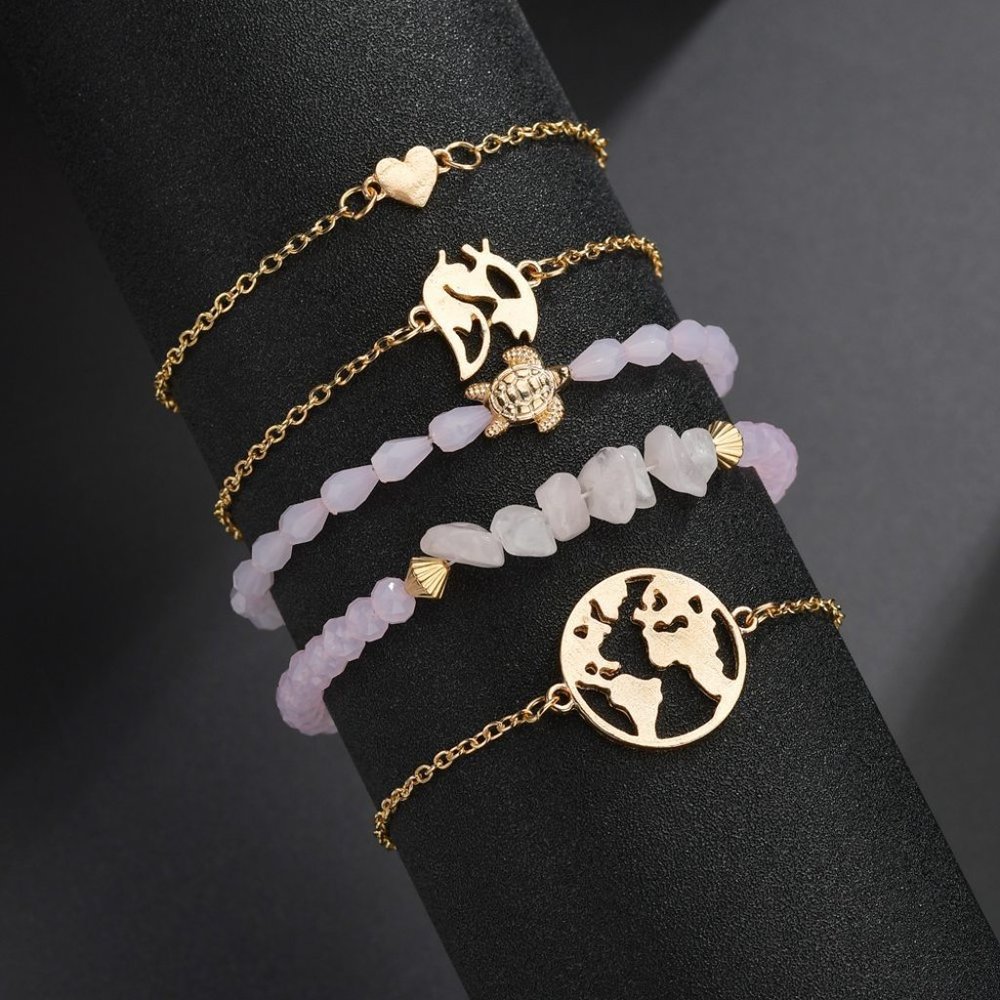 Map Earth Travel Bracelets Set - Picture 2 of 5